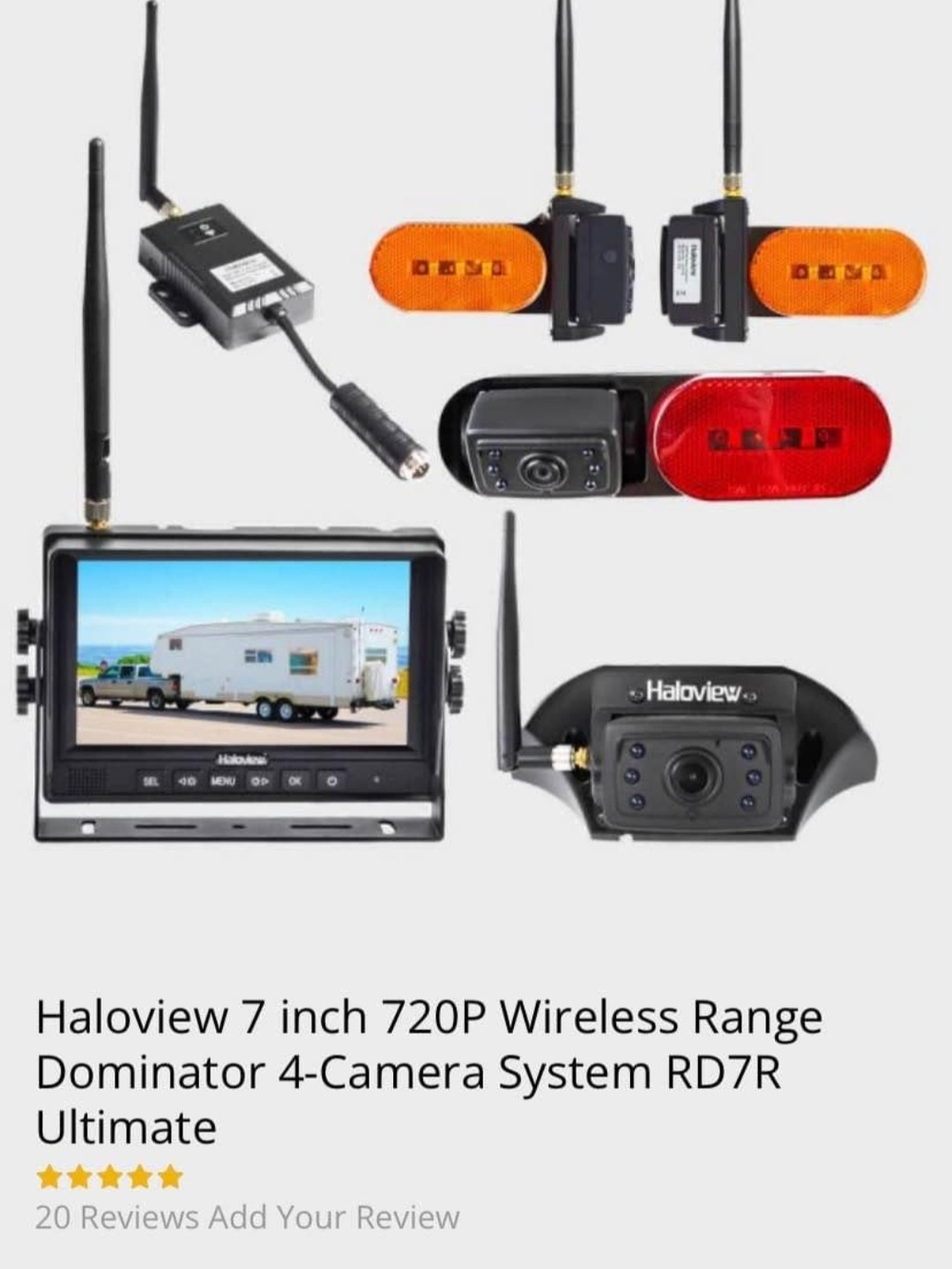 7" 720P Wireless 4-Camera RV Backup System - Black/Red/Amber